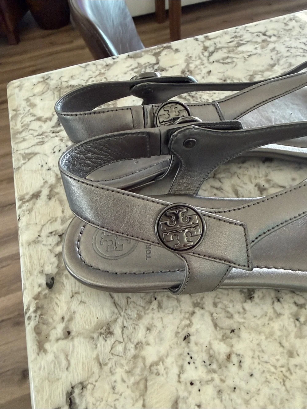 Tory Burch Silver Metallic Miller Slingback Sandals